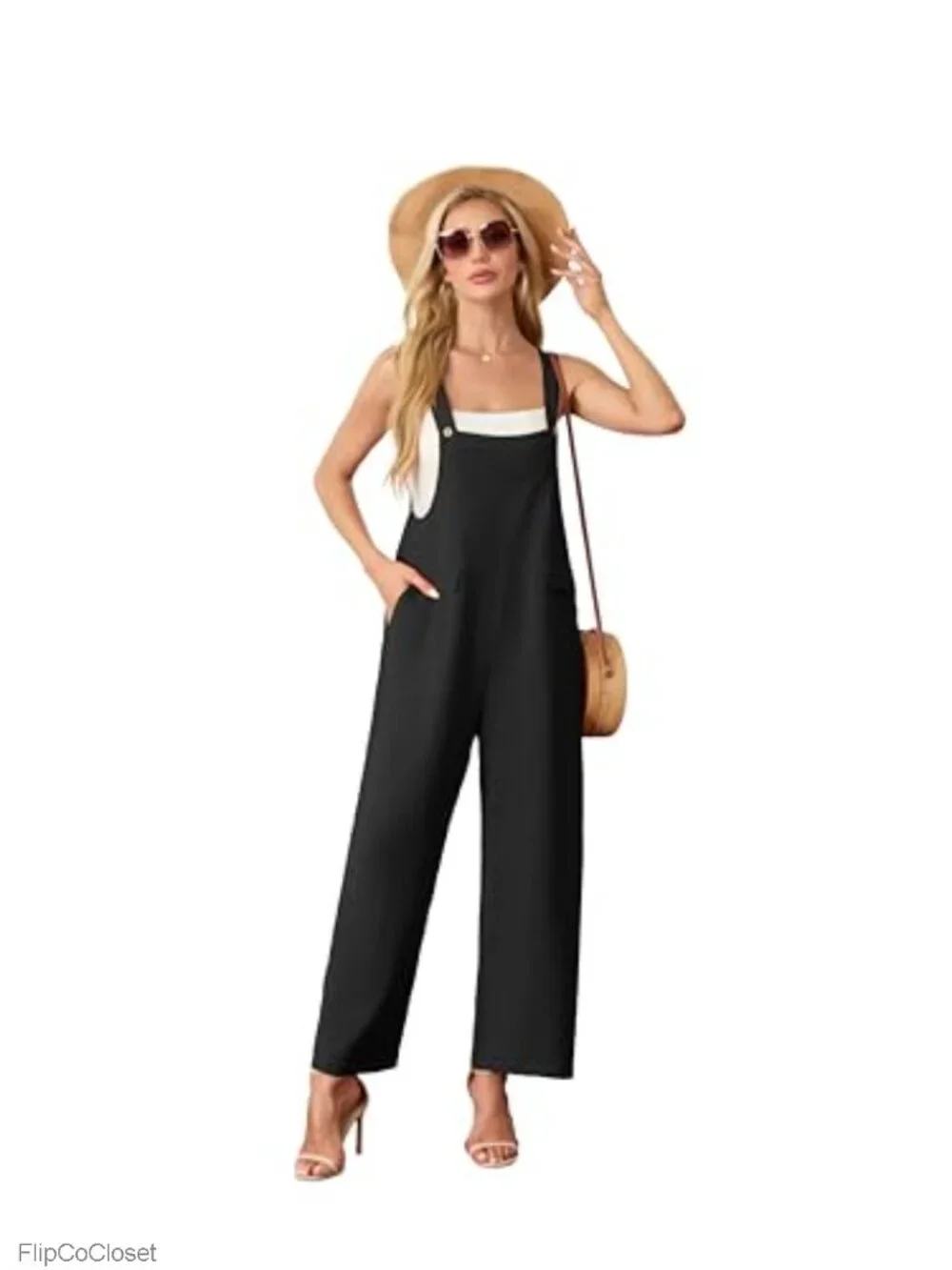 Boho Wide Leg Jumpsuit Sleeveless with Pockets 100% Polyester